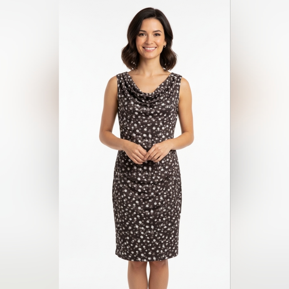 Ann Taylor Loft Petite Gray, Black and White Polka Dot Dress NWT